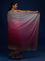 Thumbnail for Koskii Maroon & Silver-Toned Ombre Embroidered Tissue Saree - Distacart