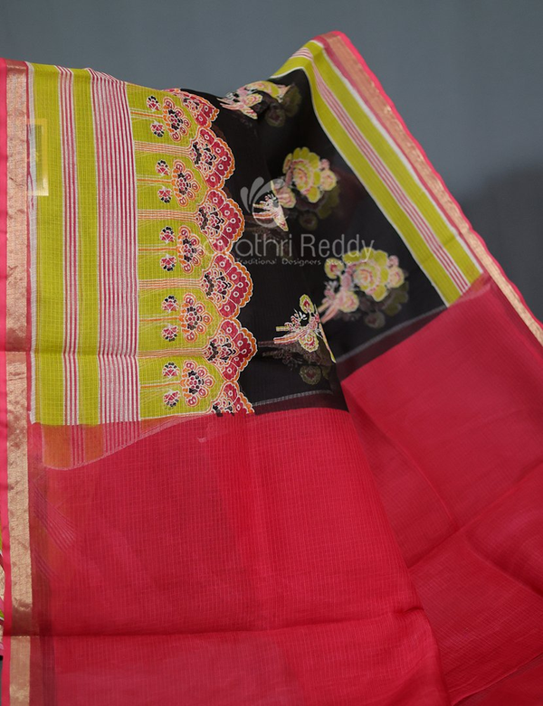 Shades of Black With Block Design Pure Kota Cotton Saree By Gayathri Reddy Designer Studio - Distacart