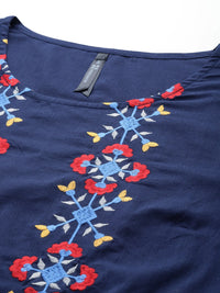 Thumbnail for HERE&NOW Yoke Design Thread Work Cotton Kurta - Distacart