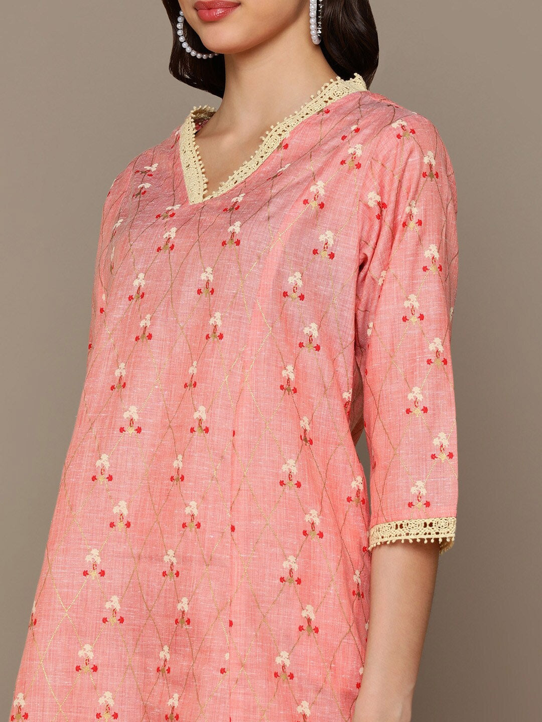 HERE&NOW Orange Floral Printed A-Line Kurta Set - Distacart