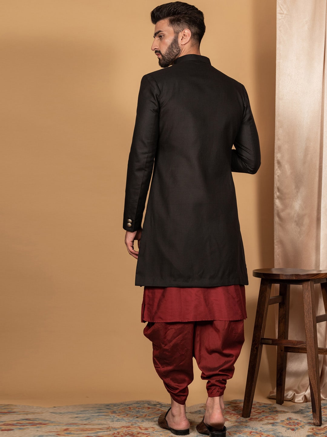 KISAH Men Black Solid Cotton Sherwani - Distacart