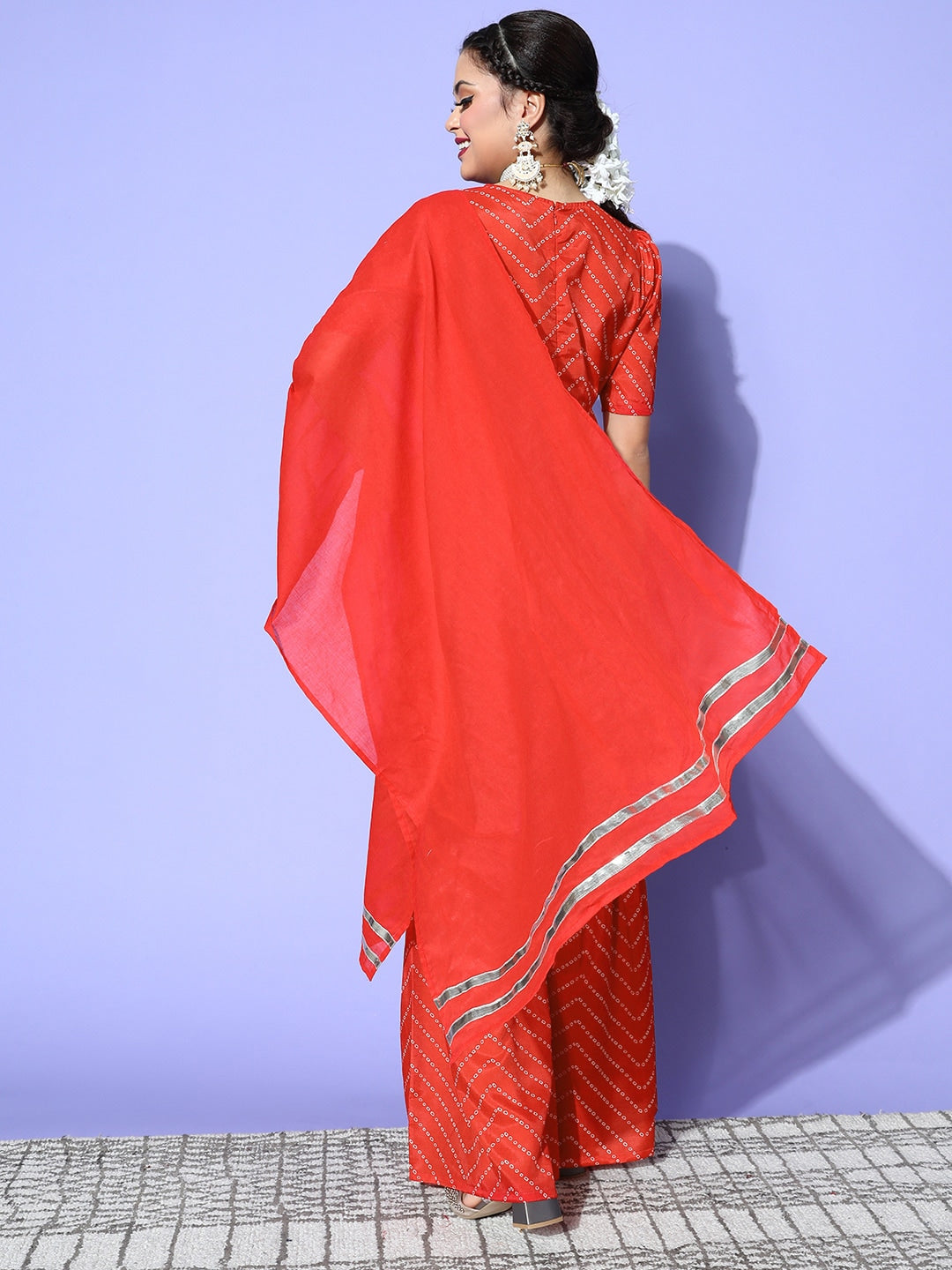 HERE&NOW Women Bandhani Polyester Fusion Bottom Kurta Set - Distacart