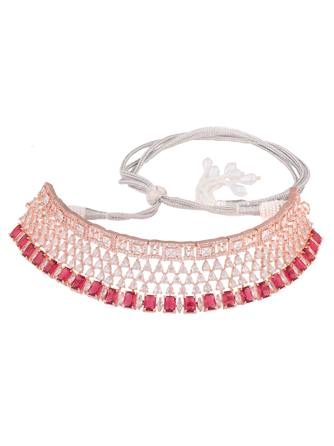 Saraf RS Jewellery Rose Gold-Plated & Red AD & CZ-Studded Contemporary Jewellery Set - Distacart