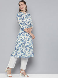 Thumbnail for HERE&NOW Women Floral Printed Mandarin Collar Straight Kurta - Distacart
