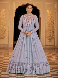 Thumbnail for Myra Light Blue Georgette Embroidered Gown - Distacart
