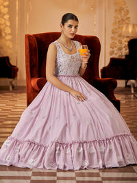 Thumbnail for Myra Dusty Pink Georgette Embroidered Gown - Distacart