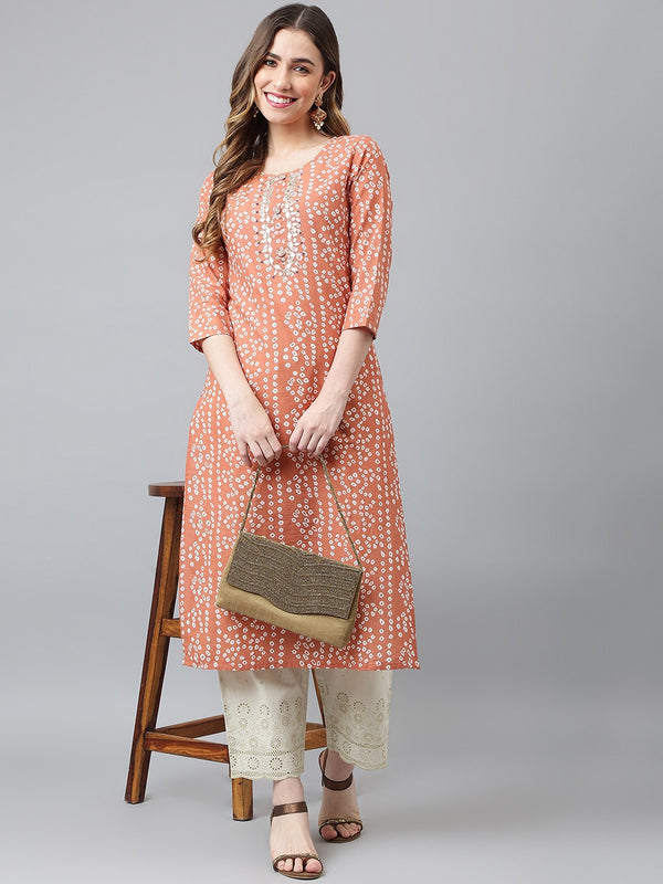 Khushal K Bandhani Printed Thread Work Kurta - Distacart