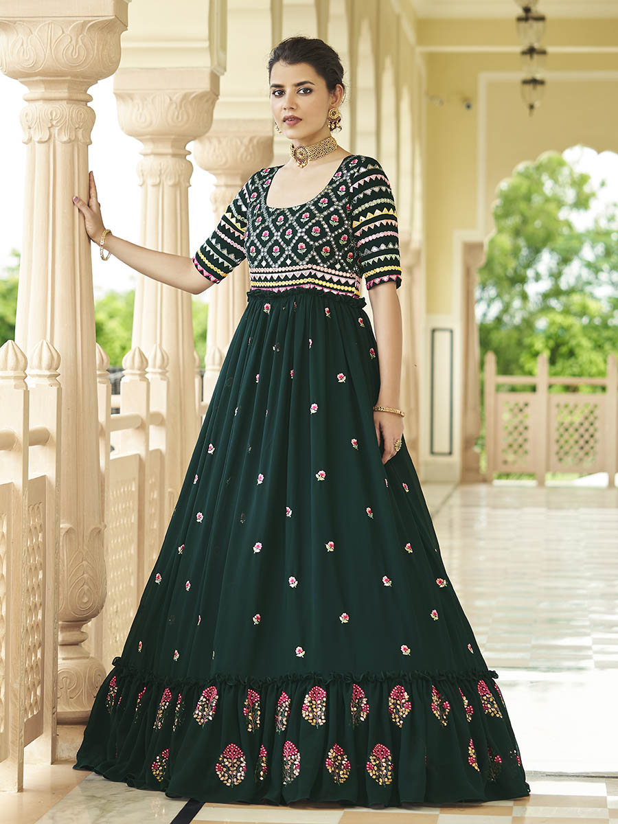 Myra Green Georgette Embroidered Gown - Distacart