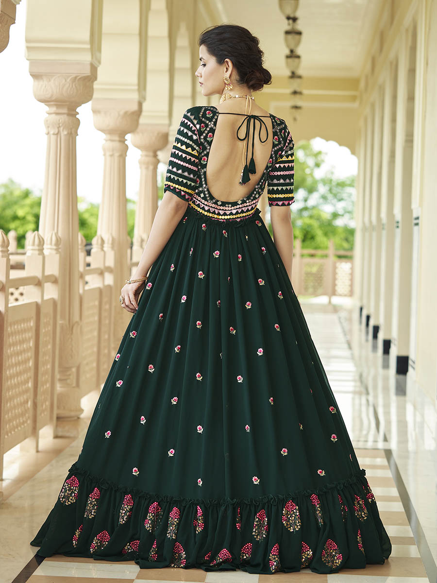 Myra Green Georgette Embroidered Gown - Distacart
