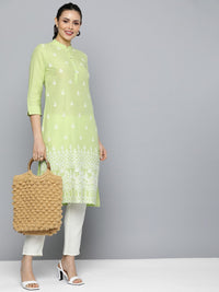 Thumbnail for HERE&NOW Women Pure Cotton Ethnic Motifs Embroidered Thread Work Kurta - Distacart