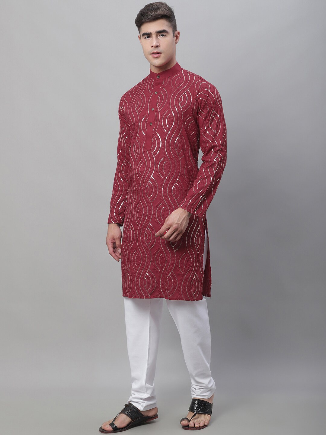 Sojanya Sequin Embroidered Pure Cotton Kurta with Churidar - Distacart