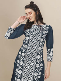 Thumbnail for HERE&NOW Floral Embroidered Chikankari Kurta with Trousers & Dupatta - Distacart