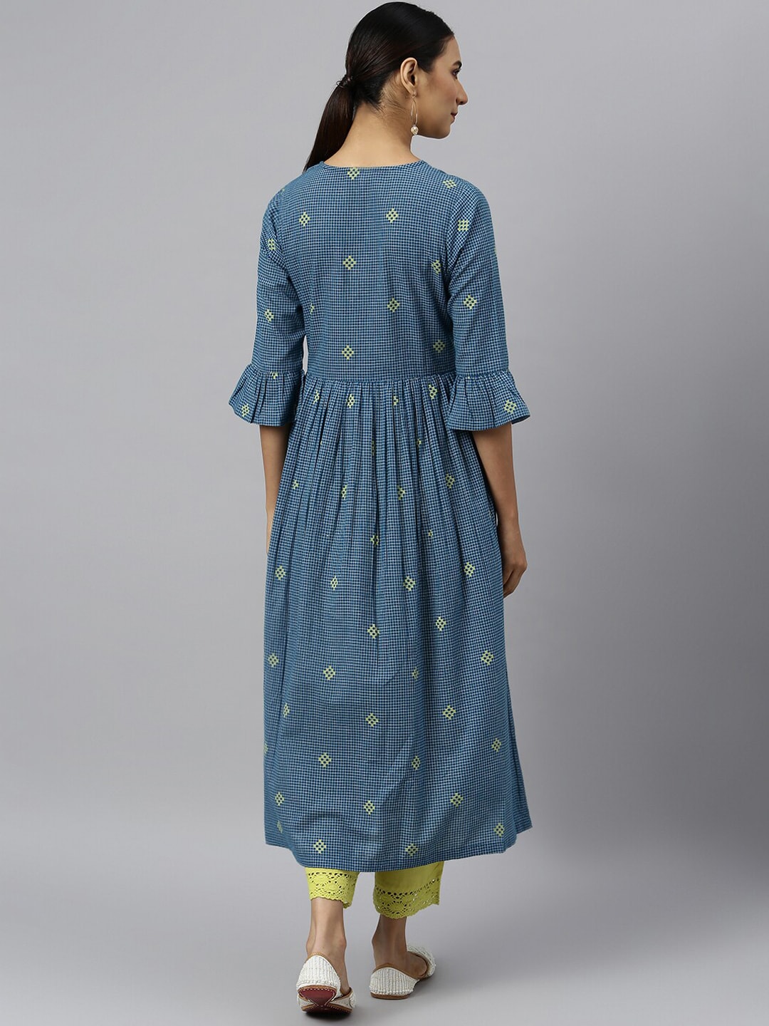 Khushal K Women Blue Geometric Striped Flared Sleeves Anarkali Kurta - Distacart