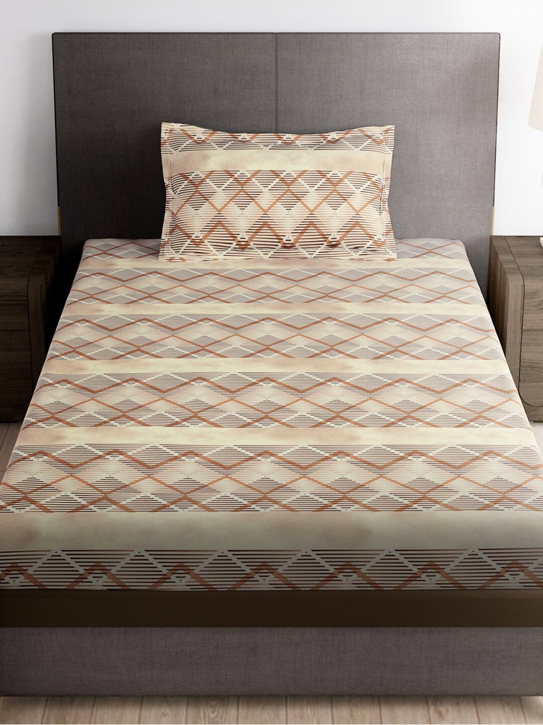 Story@home Brown & White Striped Microfiber 180 TC Bedsheet With Pillow Cover - Distacart