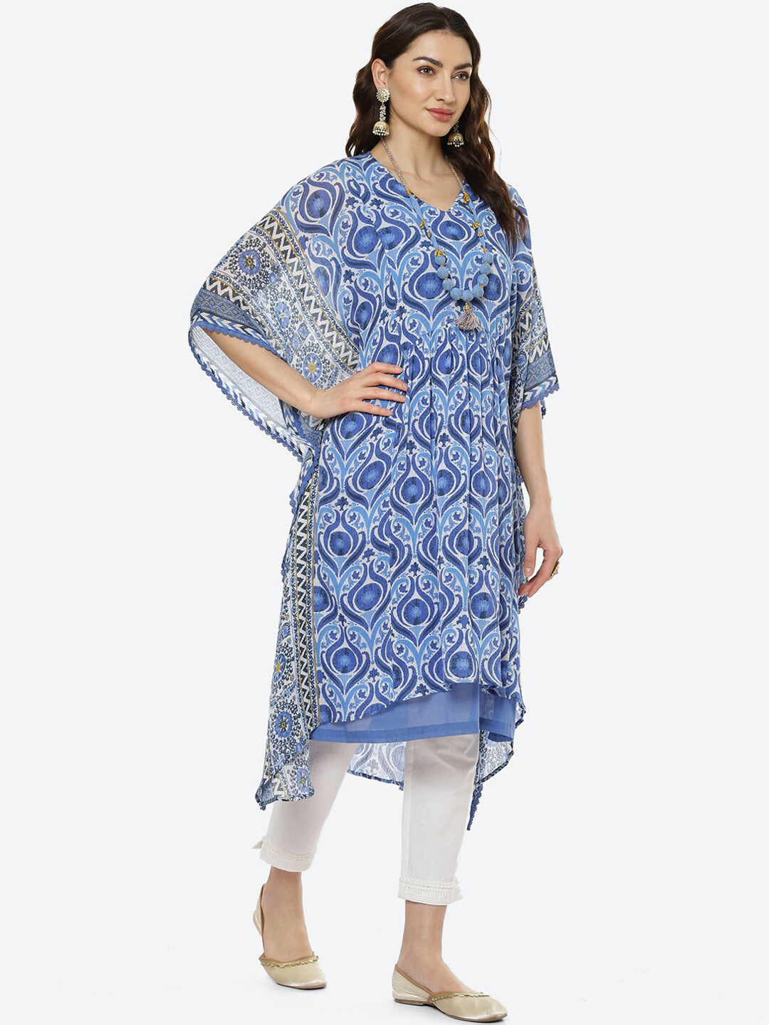 Biba Women White Ethnic Motifs Printed Pure Cotton Kurti with Trousers - Distacart