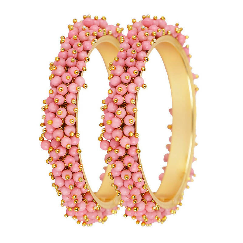 Mominos Fashion Joharkamal Gold-Plated Baby Pink Beads Work Bangles - Distacart