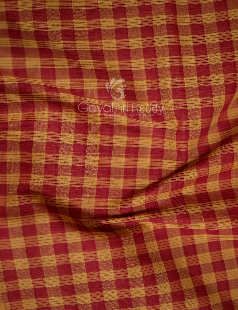 Mustard And Maroon Combo With Checks Pure Mangalgiri Cotton Saree By Gayathri Reddy Designer Studio - Distacart