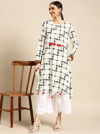 Thumbnail for Sangria Women Checked Kurta with Tassel Detailing - Distacart