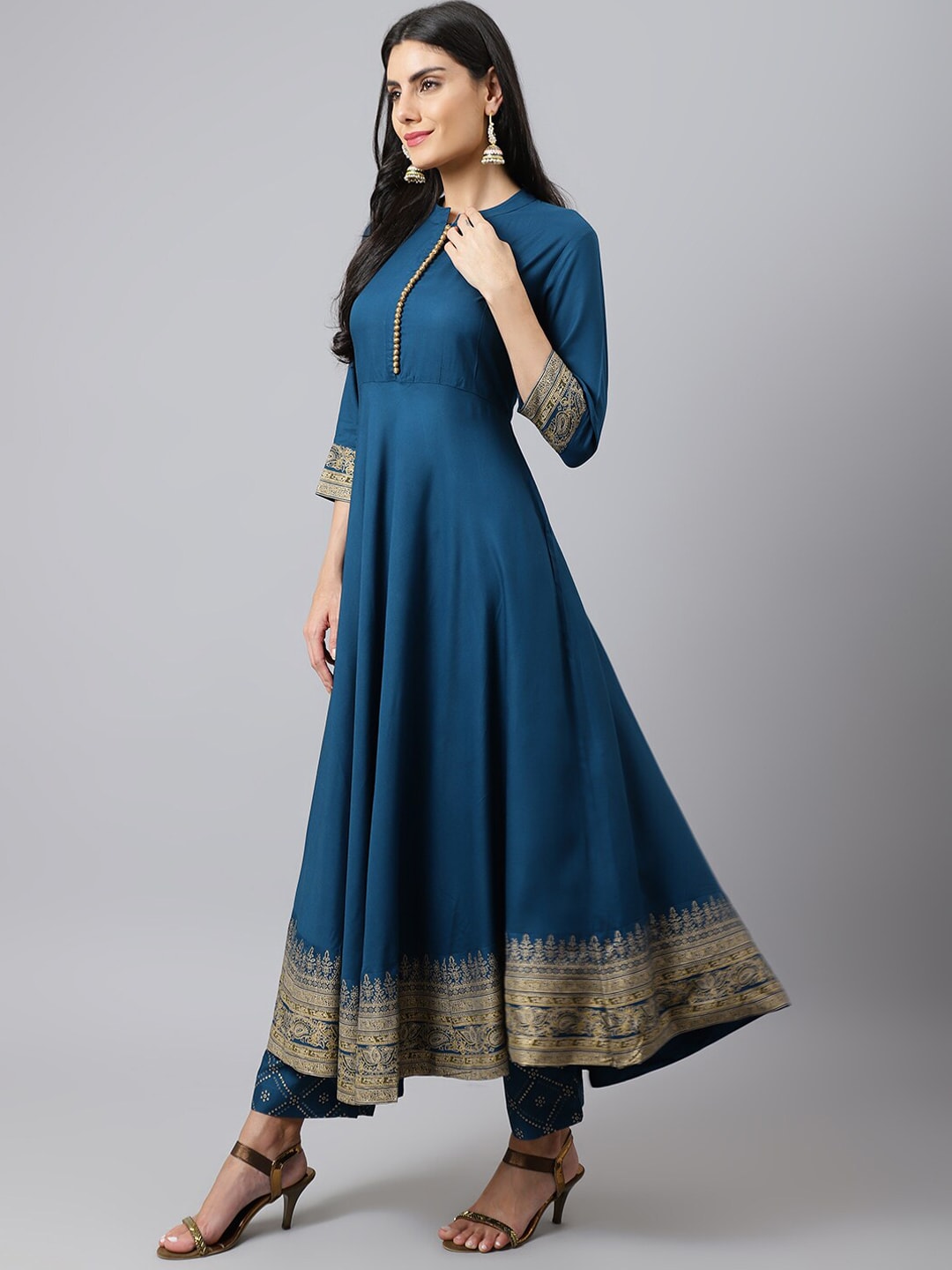 Khushal K Women Blue Ethnic Motifs Empire Kurta with Trousers & With Dupatta - Distacart