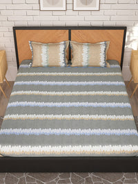 Thumbnail for Story@home Grey & Peach-Coloured Striped 180 TC Queen Bedsheet With 2 Pillow Covers - Distacart