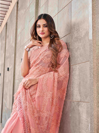 Thumbnail for Tikhi Imli Peach Abstract Woven Design Half And Half Saree - Distacart