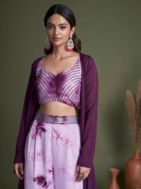 Thumbnail for Myra Purple Koti Style Silk and Georgette Embroidered Palazo Suit - Distacart