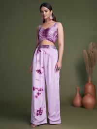 Thumbnail for Myra Purple Koti Style Silk and Georgette Embroidered Palazo Suit - Distacart