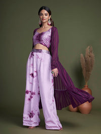 Thumbnail for Myra Purple Koti Style Silk and Georgette Embroidered Palazo Suit - Distacart