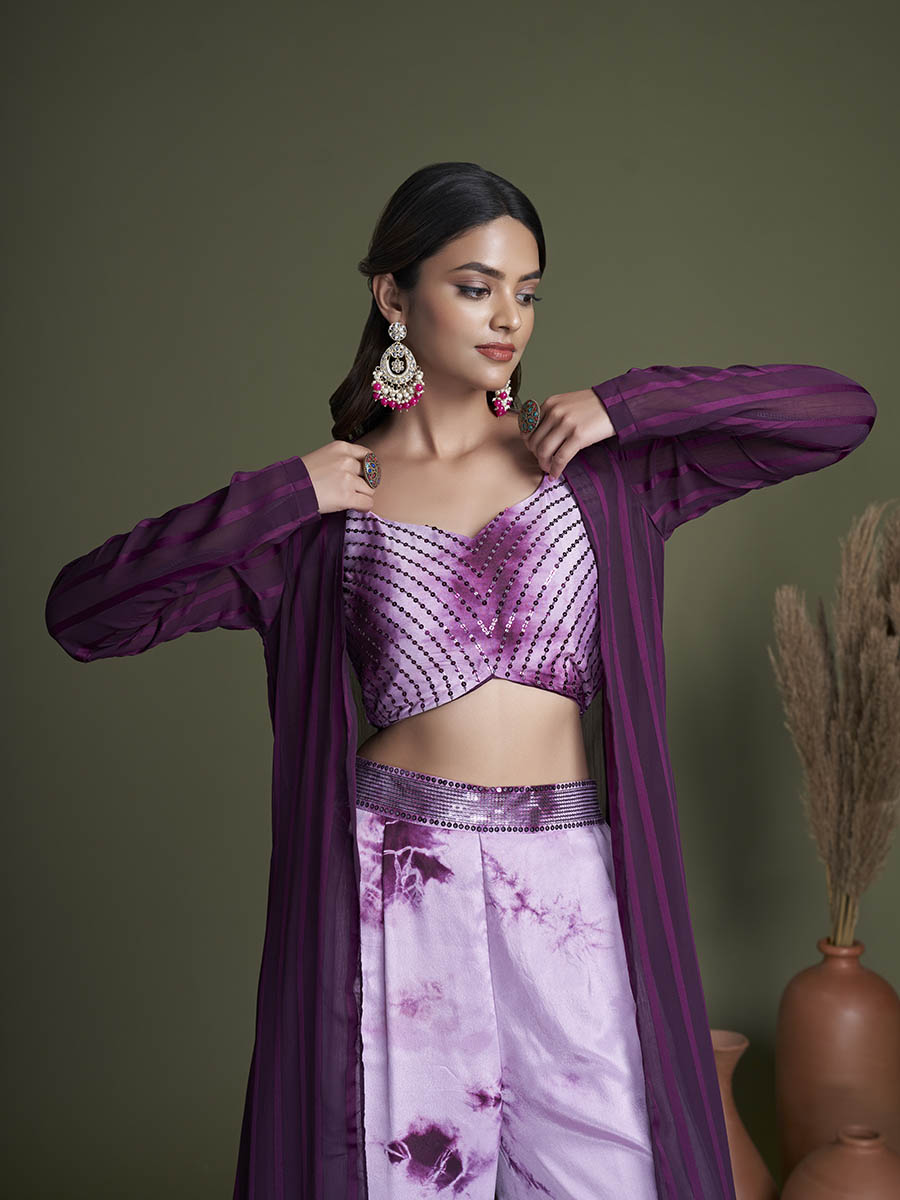 Myra Purple Koti Style Silk and Georgette Embroidered Palazo Suit - Distacart