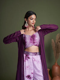 Thumbnail for Myra Purple Koti Style Silk and Georgette Embroidered Palazo Suit - Distacart