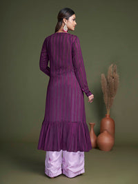 Thumbnail for Myra Purple Koti Style Silk and Georgette Embroidered Palazo Suit - Distacart