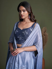 Thumbnail for Myra Navy Koti Style Silk and Georgette Embroidered Palazo Suit - Distacart