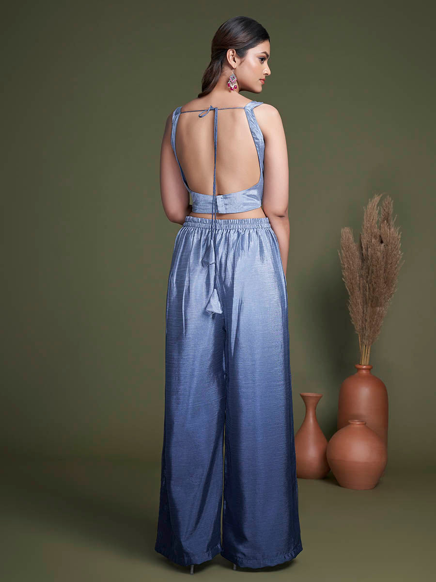 Myra Navy Koti Style Silk and Georgette Embroidered Palazo Suit - Distacart