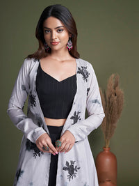 Thumbnail for Myra Black and White Koti Style Silk and Georgette Embroidered Palazo Suit - Distacart
