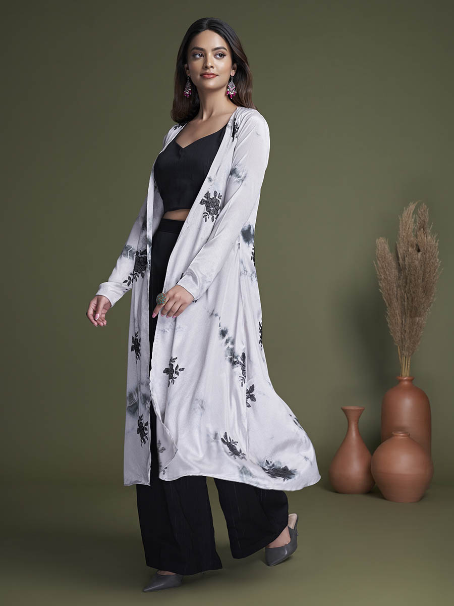 Myra Black and White Koti Style Silk and Georgette Embroidered Palazo Suit - Distacart