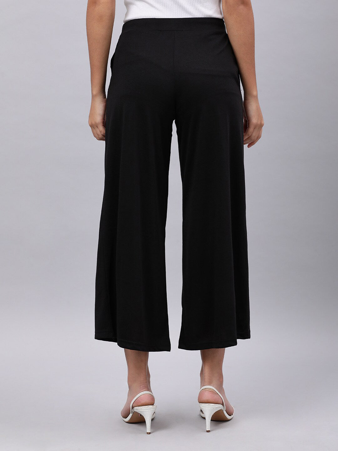 Souchii Women Black Liva Solid Palazzos - Distacart