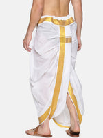 Thumbnail for Sethukrishna Men White & Gold-Coloured Solid Readymade Dhoti Pant - Distacart