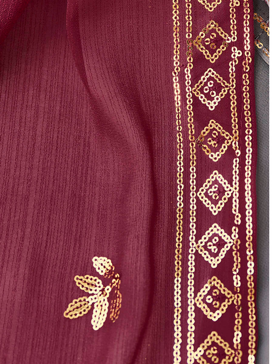 Myra Grey and Wine Real Georgette Gharara Suit - Distacart