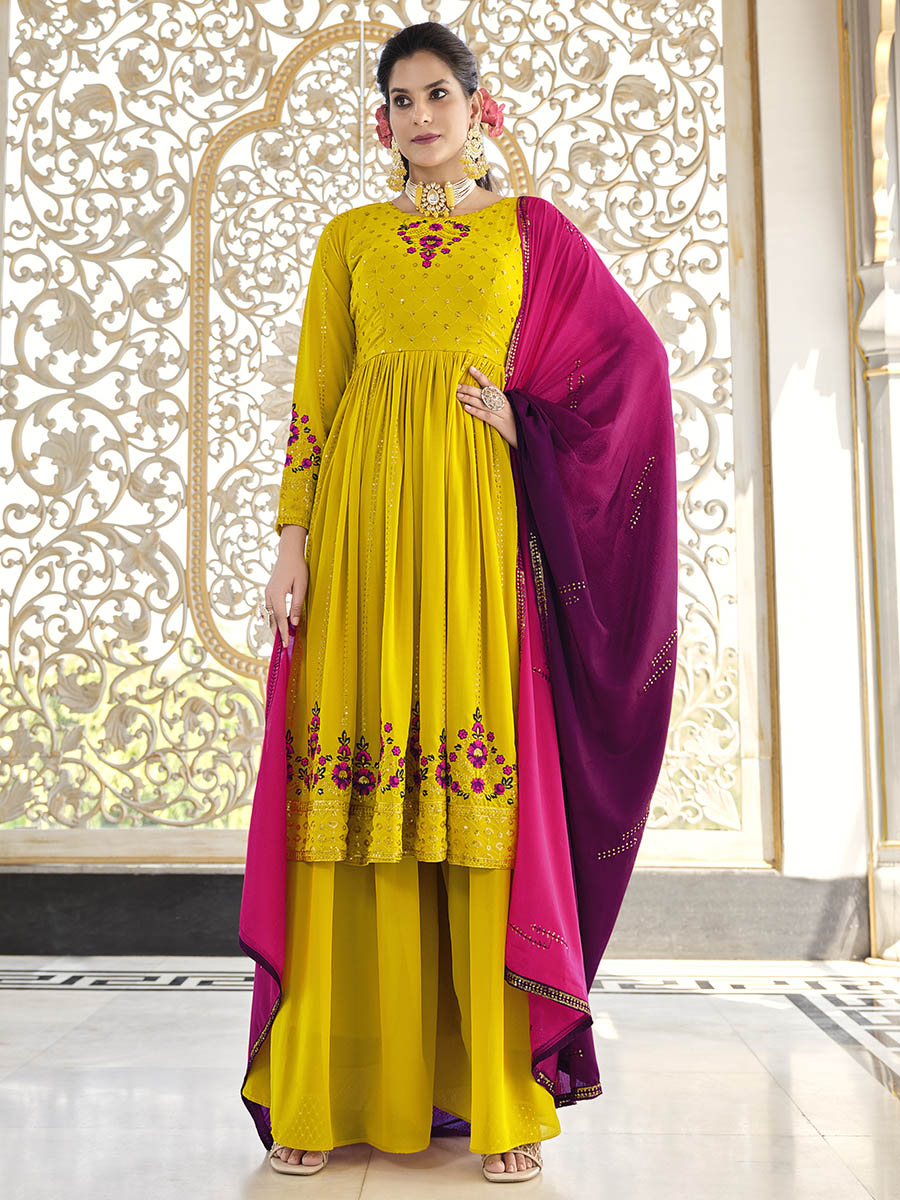 Myra Florenece Green and Rani Real Georgette Gharara Suit - Distacart