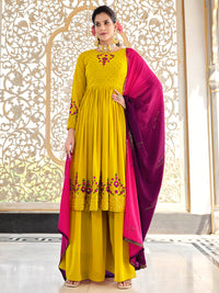 Thumbnail for Myra Florenece Green and Rani Real Georgette Gharara Suit - Distacart