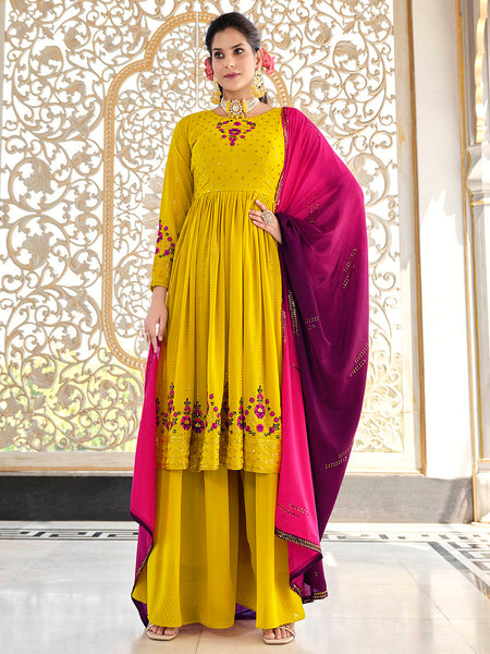 Myra Florenece Green and Rani Real Georgette Gharara Suit - Distacart