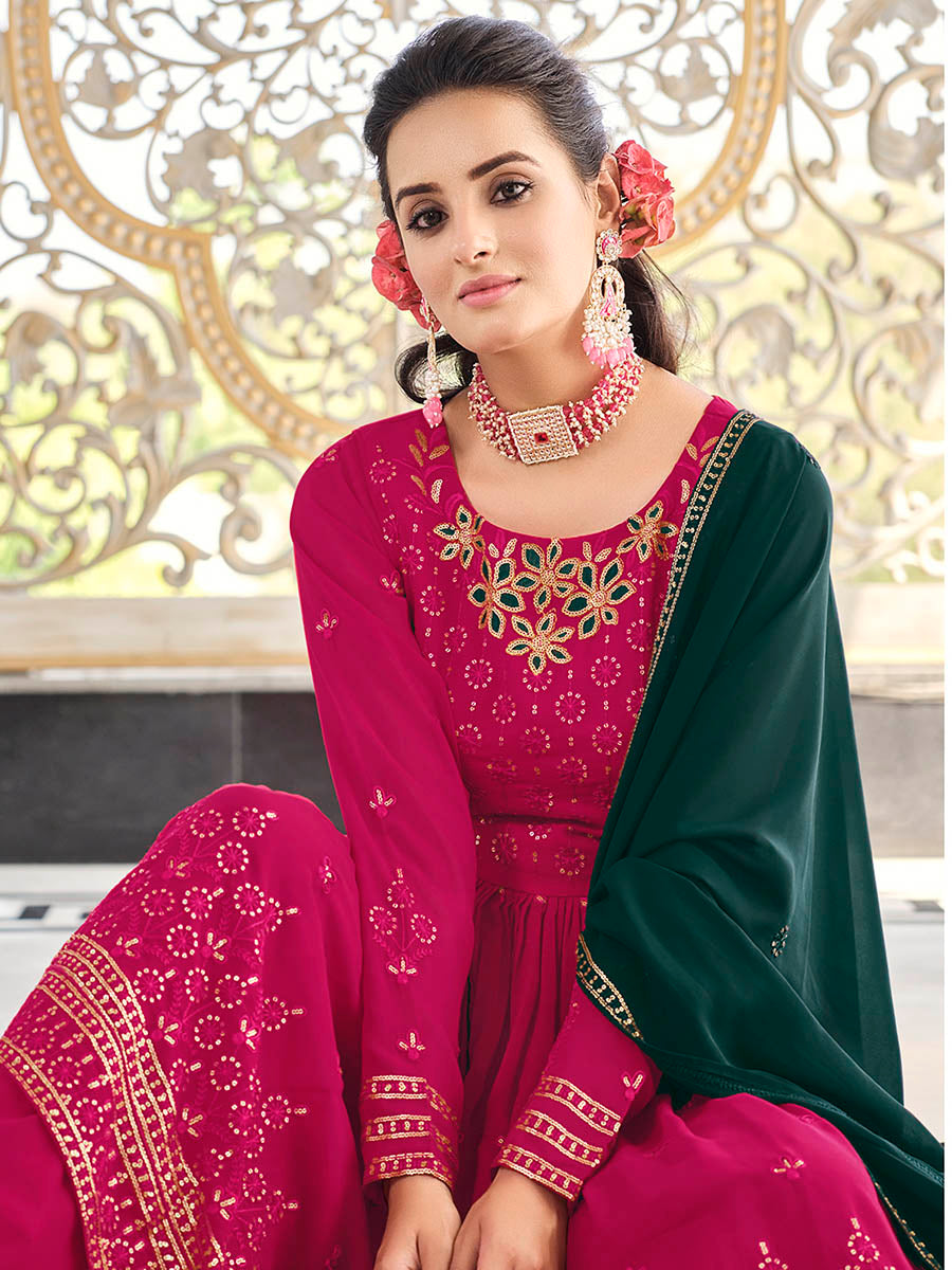 Myra Rani and Green Real Georgette Gharara Suit - Distacart