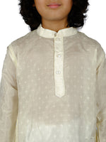 Thumbnail for Sethukrishna Boys Cream-Coloured Embroidered Angrakha Kurta with Salwar & With Dupatta - Distacart