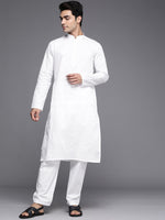 Thumbnail for Manyavar Men White Solid Kurta with Pyjamas - Distacart