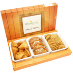 Thumbnail for Ghasitaram Holi Hampers: Gujiya, Farsan Samosa and Methi Mathi Namkeen Hamper - Distacart