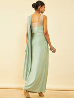 Thumbnail for Soch Green Beads and Stones Embellished Ready to Wear Saree - Distacart