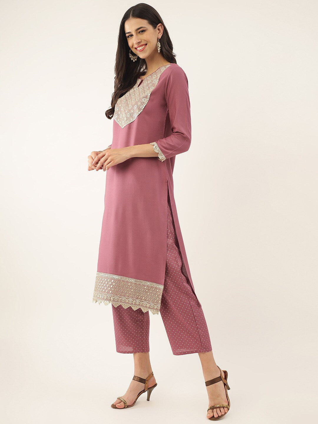 Khushal K Ethnic Motifs Yoke Design Sequinned Kurta with Trousers & Dupatta - Distacart