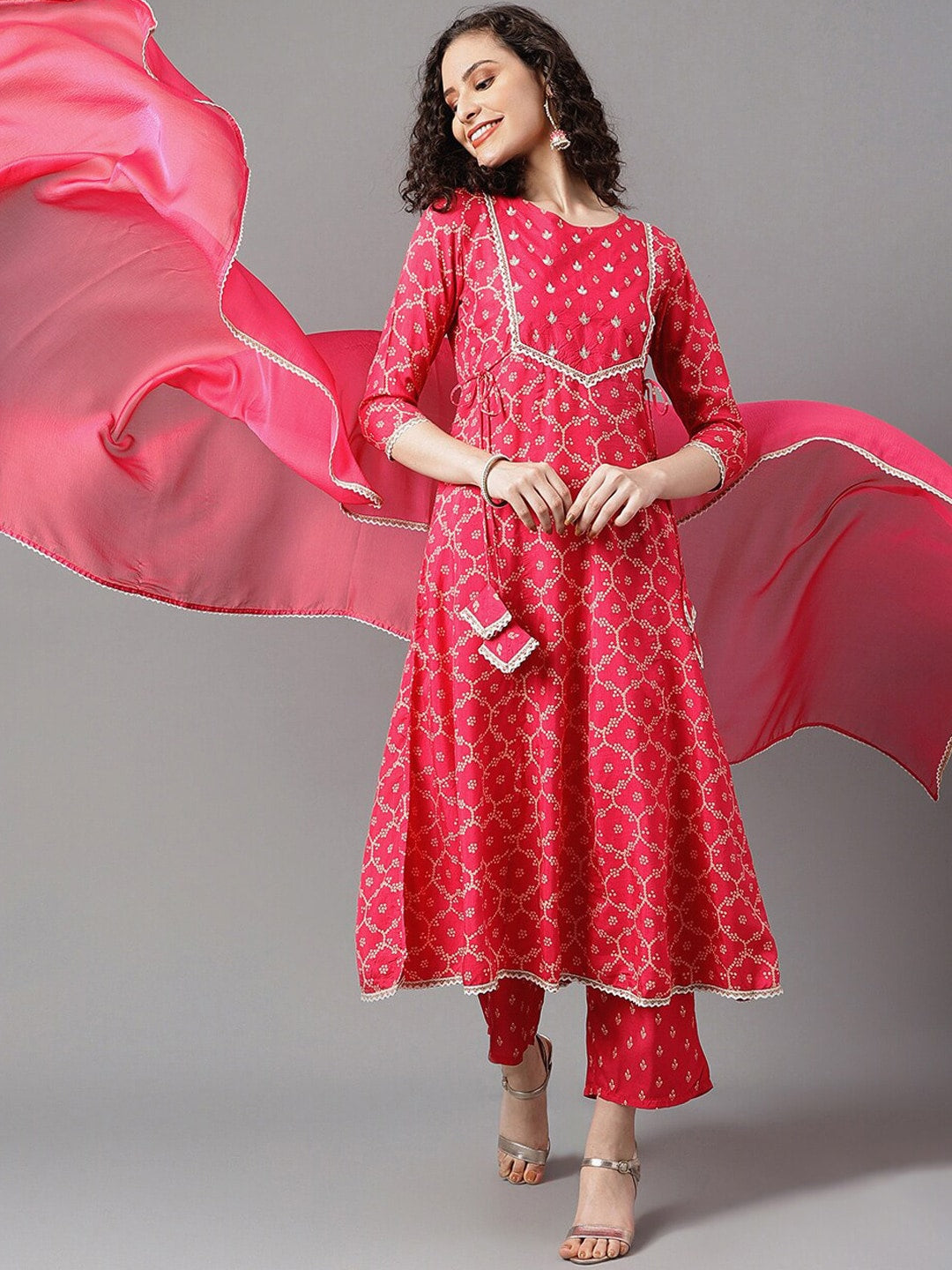 Khushal K Bandhani Printed Gotta Patti Kurta with Palazzos & Dupatta - Distacart