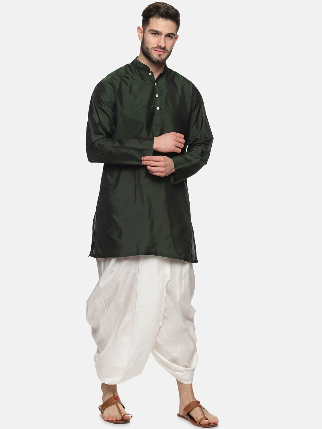 Sethukrishna Men Green Striped Kurta with Dhoti Pants - Distacart