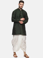 Thumbnail for Sethukrishna Men Green Striped Kurta with Dhoti Pants - Distacart